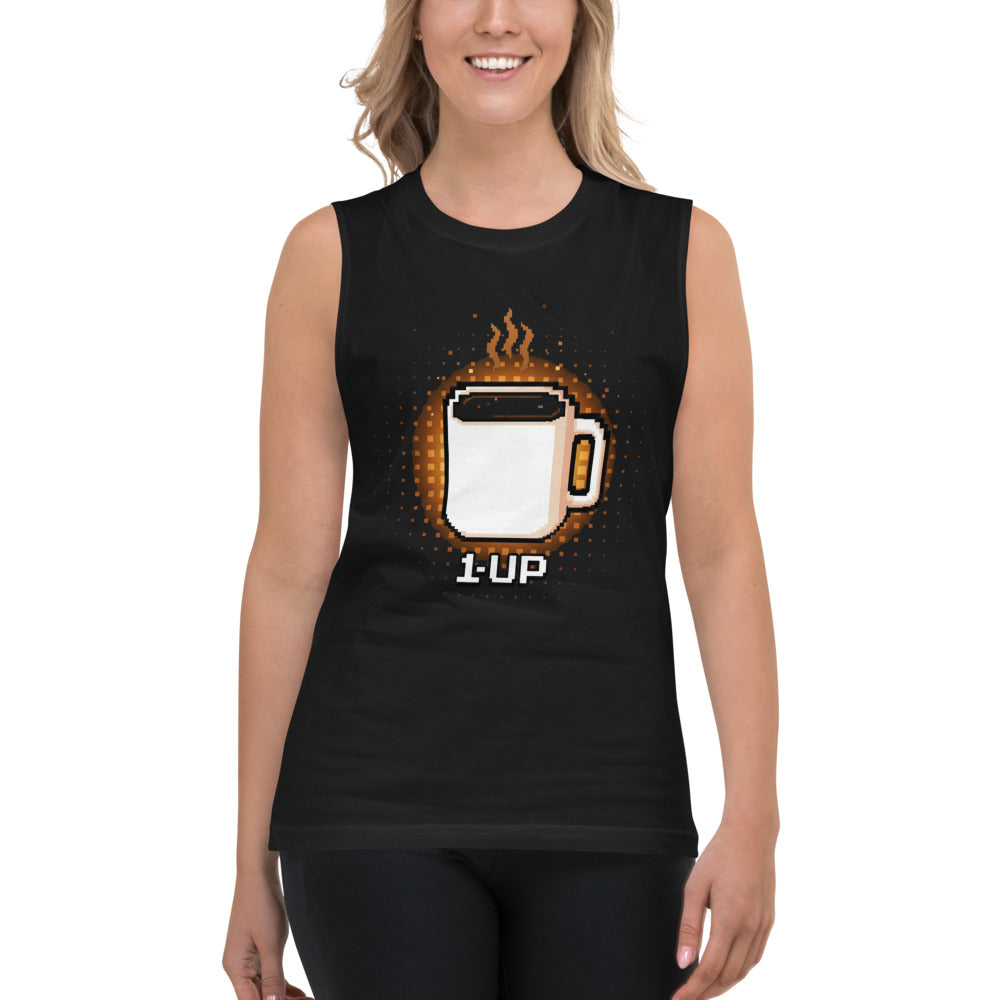 Sin mangas 1 Up Pixel Coffee Mug Amber Glow - Modelo femenina