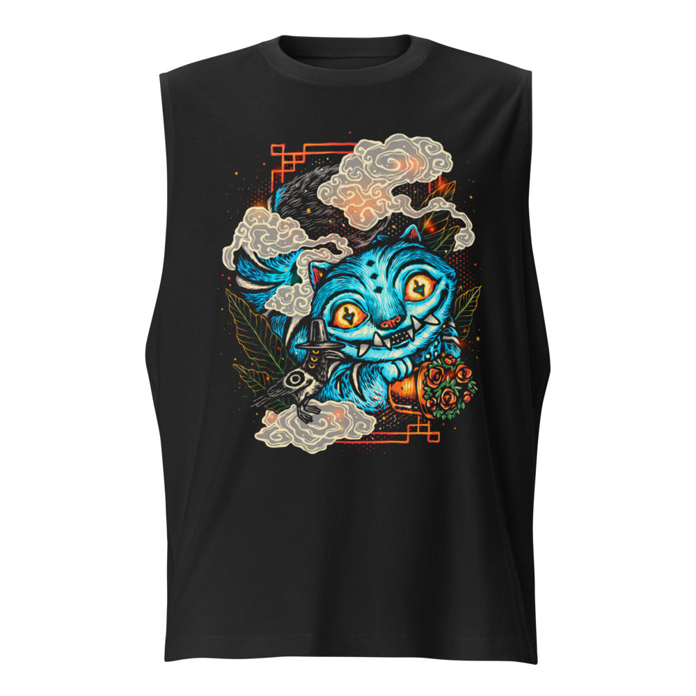 Sin mangas Blue Fanged Cat Crow And Roses - Frente