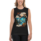 Sin mangas Blue Fanged Cat Crow And Roses - Modelo femenina