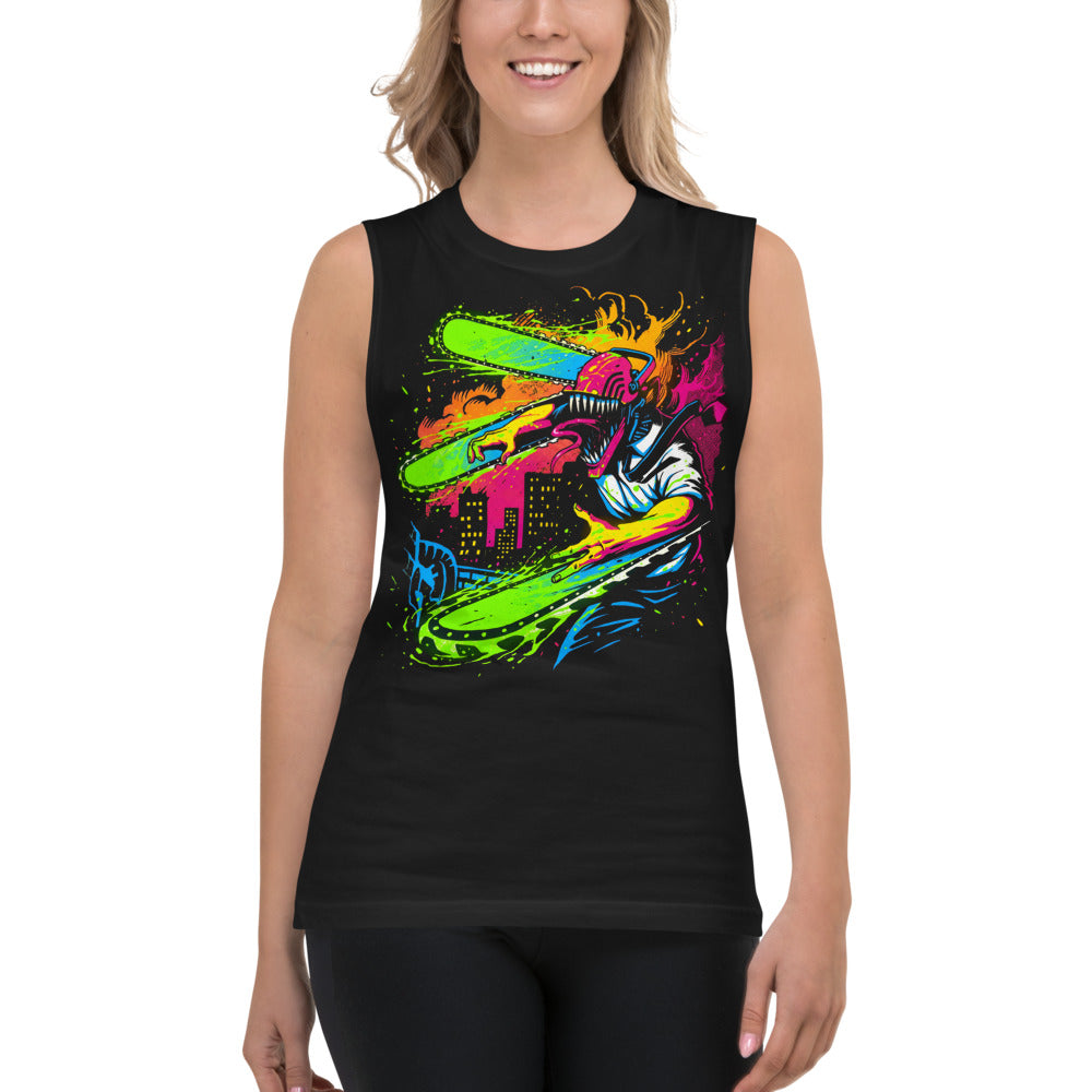 Sin mangas Chainsaw Man Neon Splatter City - Modelo femenina