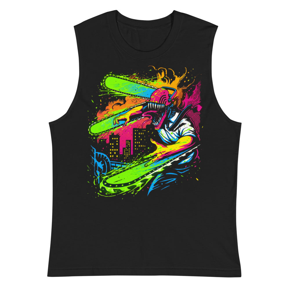 Sin mangas Chainsaw Man Neon Splatter City - Plano