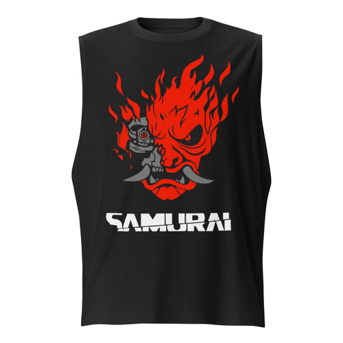 Sin mangas Cyberpunk Samurai Oni Mask Flames Frente
