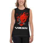 Sin mangas Cyberpunk Samurai Oni Mask Flames Modelo femenina