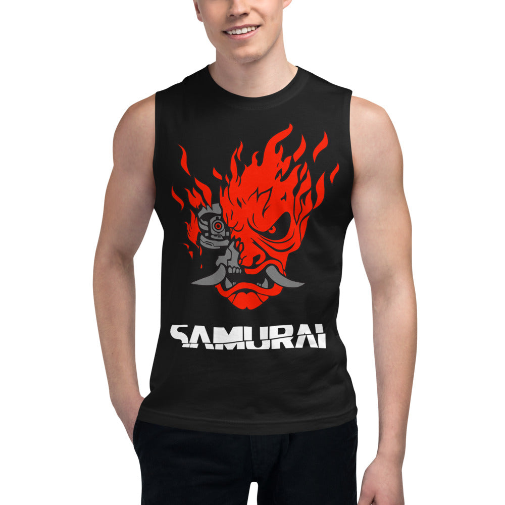 Sin mangas Cyberpunk Samurai Oni Mask Flames Modelo masculino