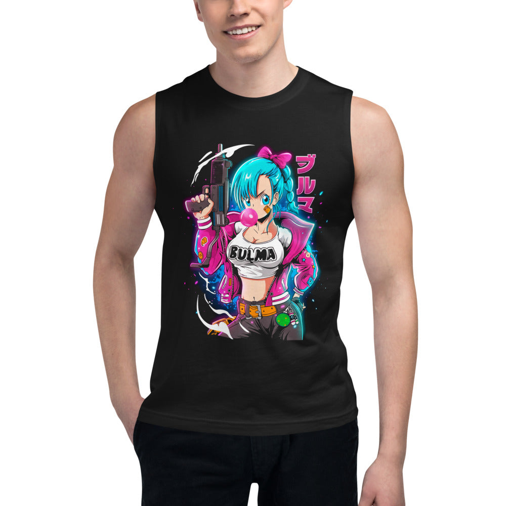 Sin mangas Dragon Ball Bulma Neon Bubble Gum Jacket - Modelo masculino