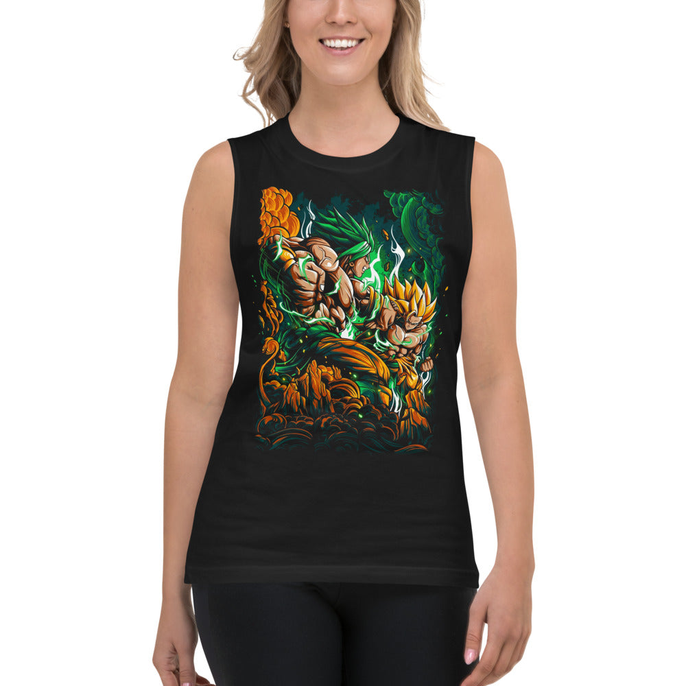 Sin mangas Dragon Ball Goku Vs Broly Green Aura - Modelo femenina
