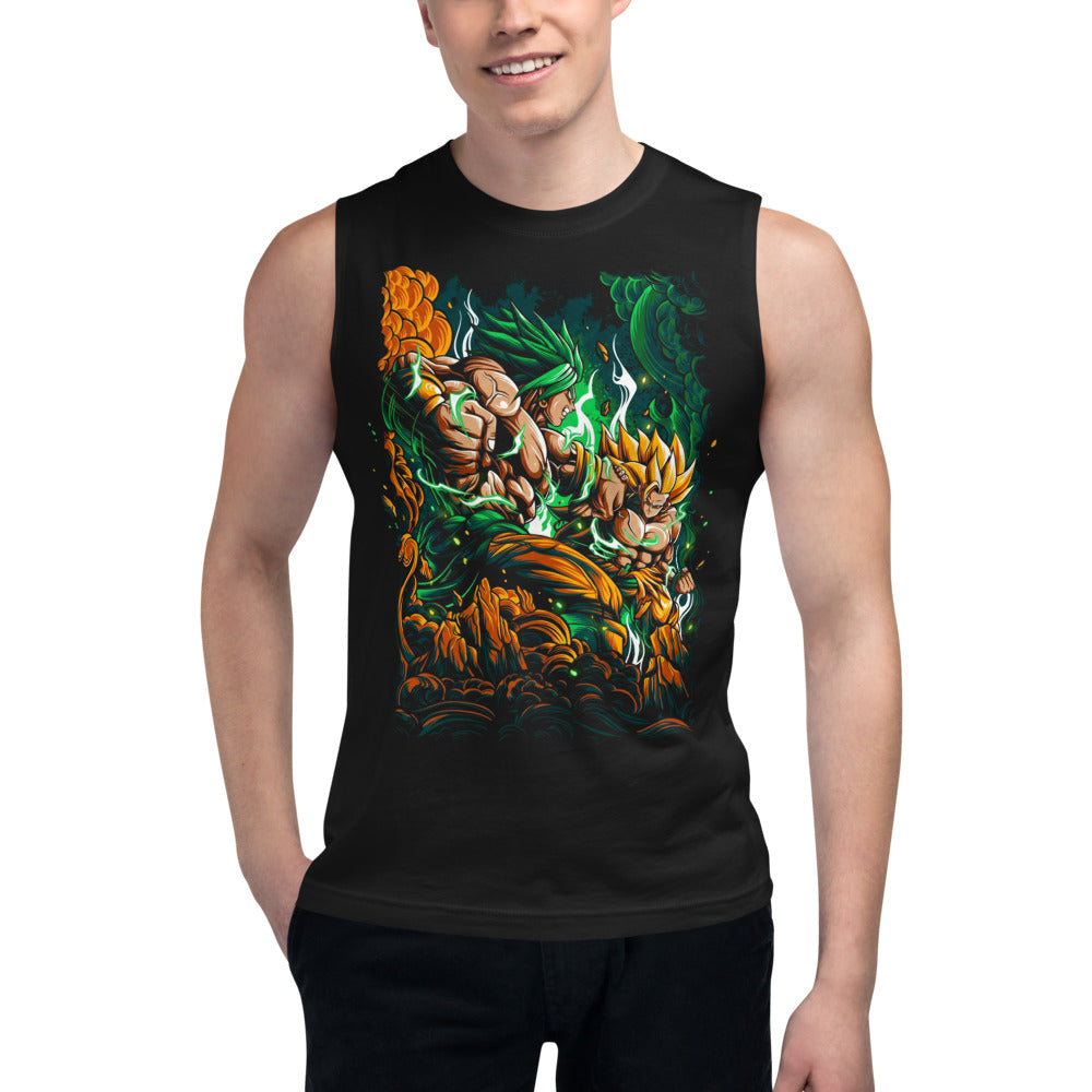 Sin mangas Dragon Ball Goku Vs Broly Green Aura - Modelo masculino