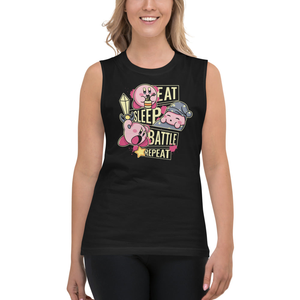 Sin mangas Eat, Sleep, Battle and Repeat Kirby - Modelo femenina