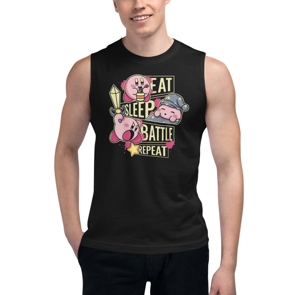 Sin mangas Eat, Sleep, Battle and Repeat Kirby - Modelo masculino