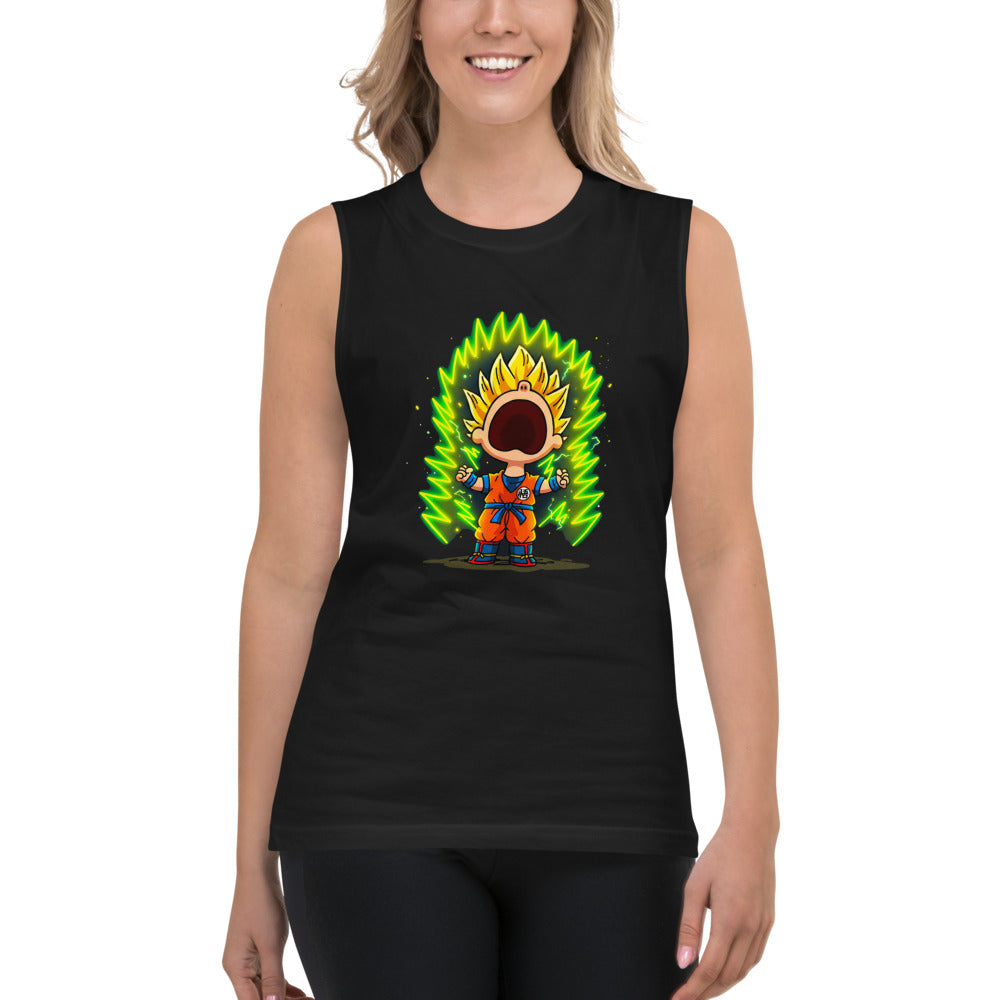 Sin mangas Goku Super Saiyan Peanuts Scream Green Aura - Modelo femenina