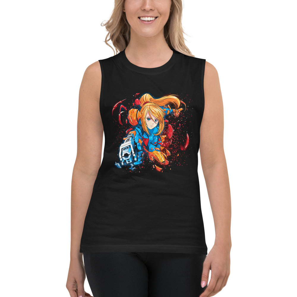 Sin mangas Metroid Samus Arm Cannon Armor Burst - Modelo femenina