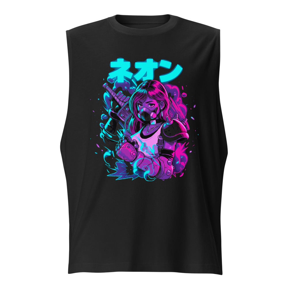 Sin mangas Neon Gas Mask Girl Cyberpunk Armor - Frente