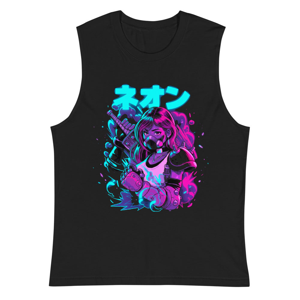 Sin mangas Neon Gas Mask Girl Cyberpunk Armor - Plano