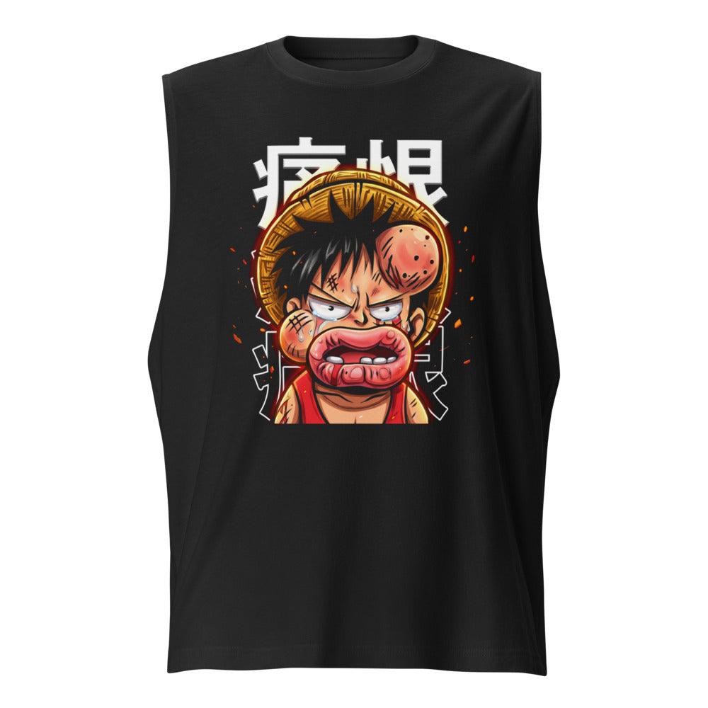 Sin mangas One Piece Luffy Crying Swollen Lips Kanji - Frente