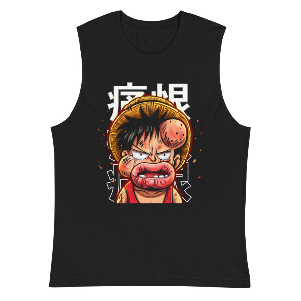 Sin mangas One Piece Luffy Crying Swollen Lips Kanji - Plano