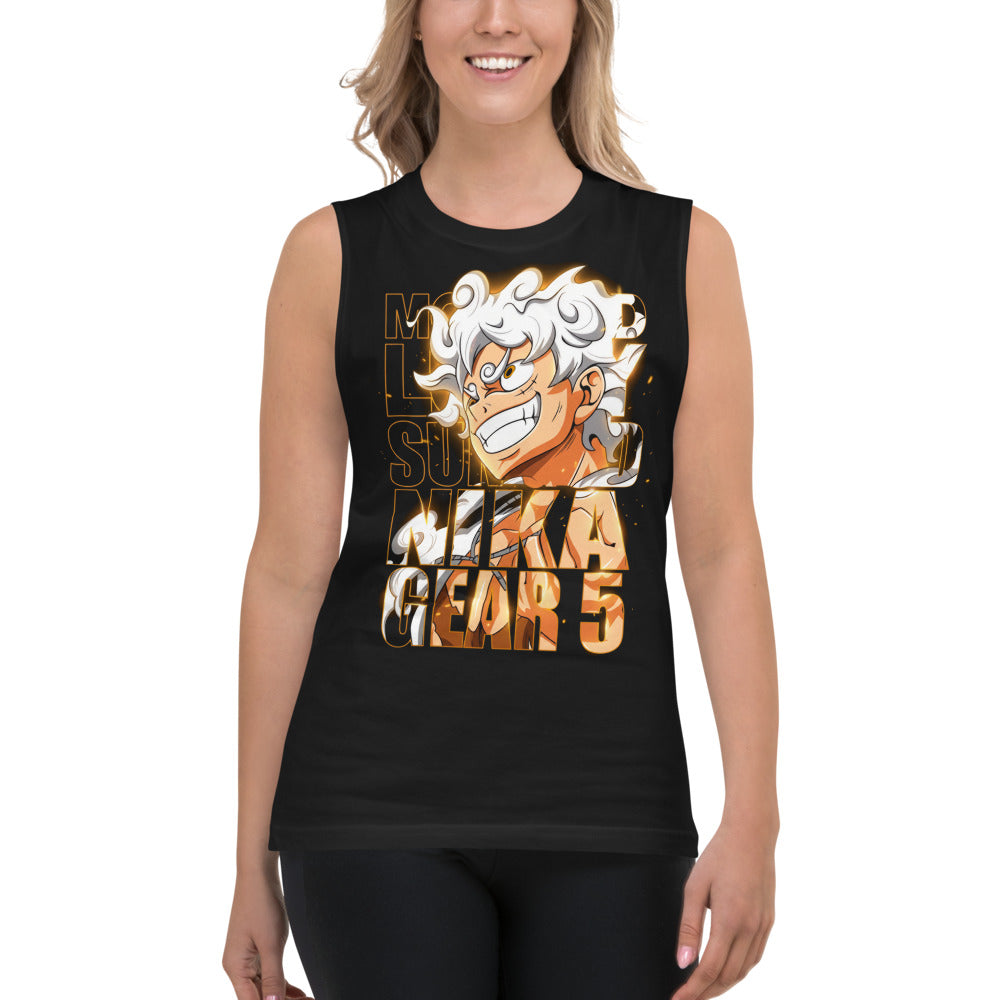 Sin mangas One Piece Luffy Gear 5 Nika Gold Typography - Modelo femenina