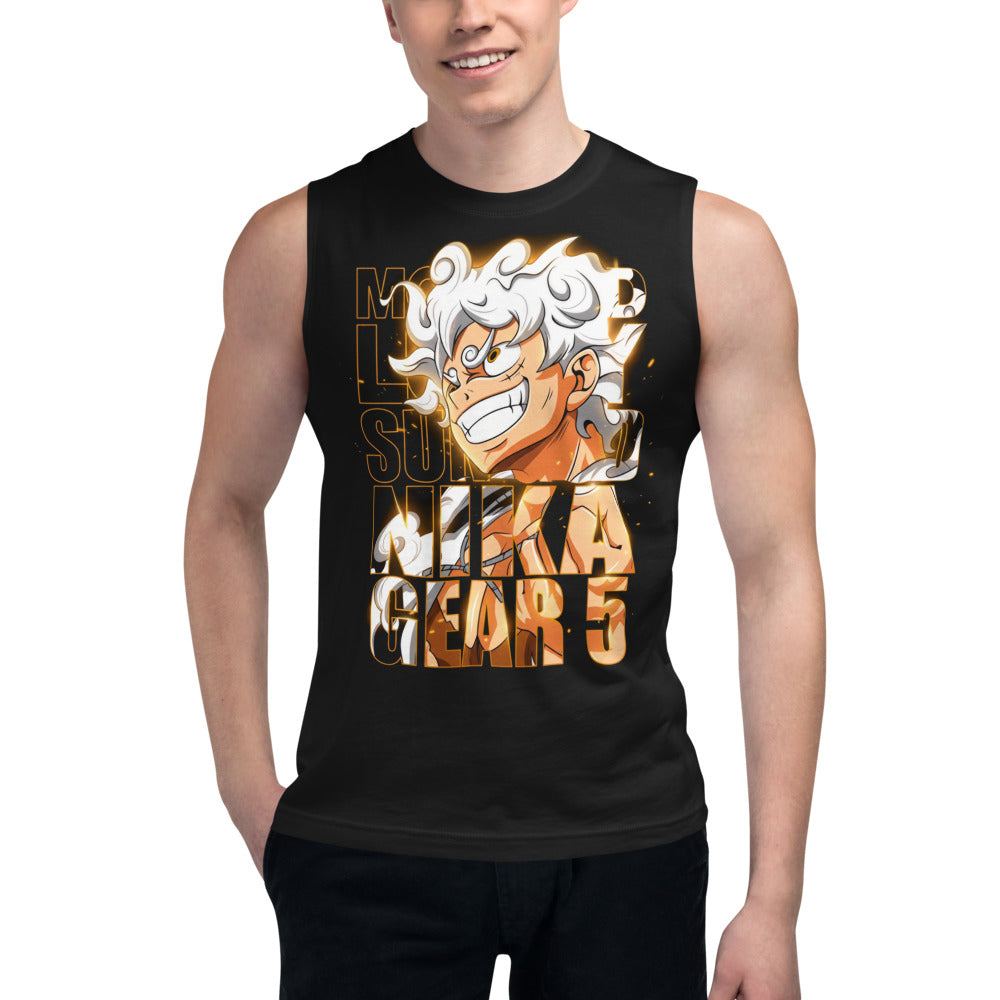Sin mangas One Piece Luffy Gear 5 Nika Gold Typography - Modelo masculino