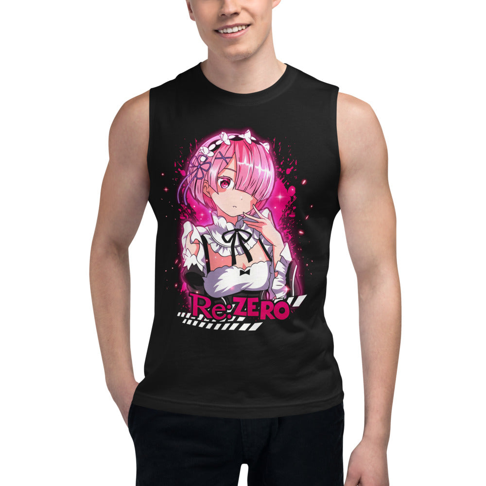 Sin mangas Re Zero Ram Pink Maid Splash - Modelo masculino