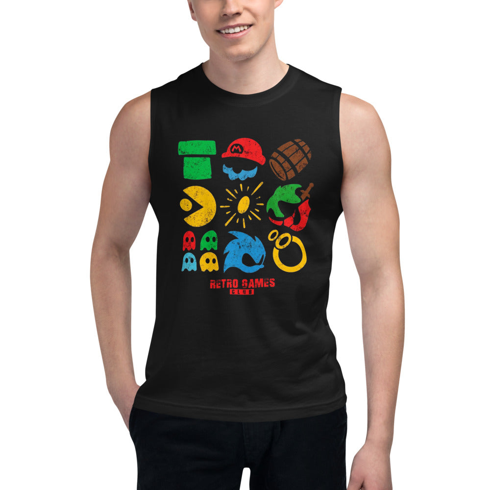 Sin mangas Retro Games Club Pac Man Mario Icons Modelo masculino
