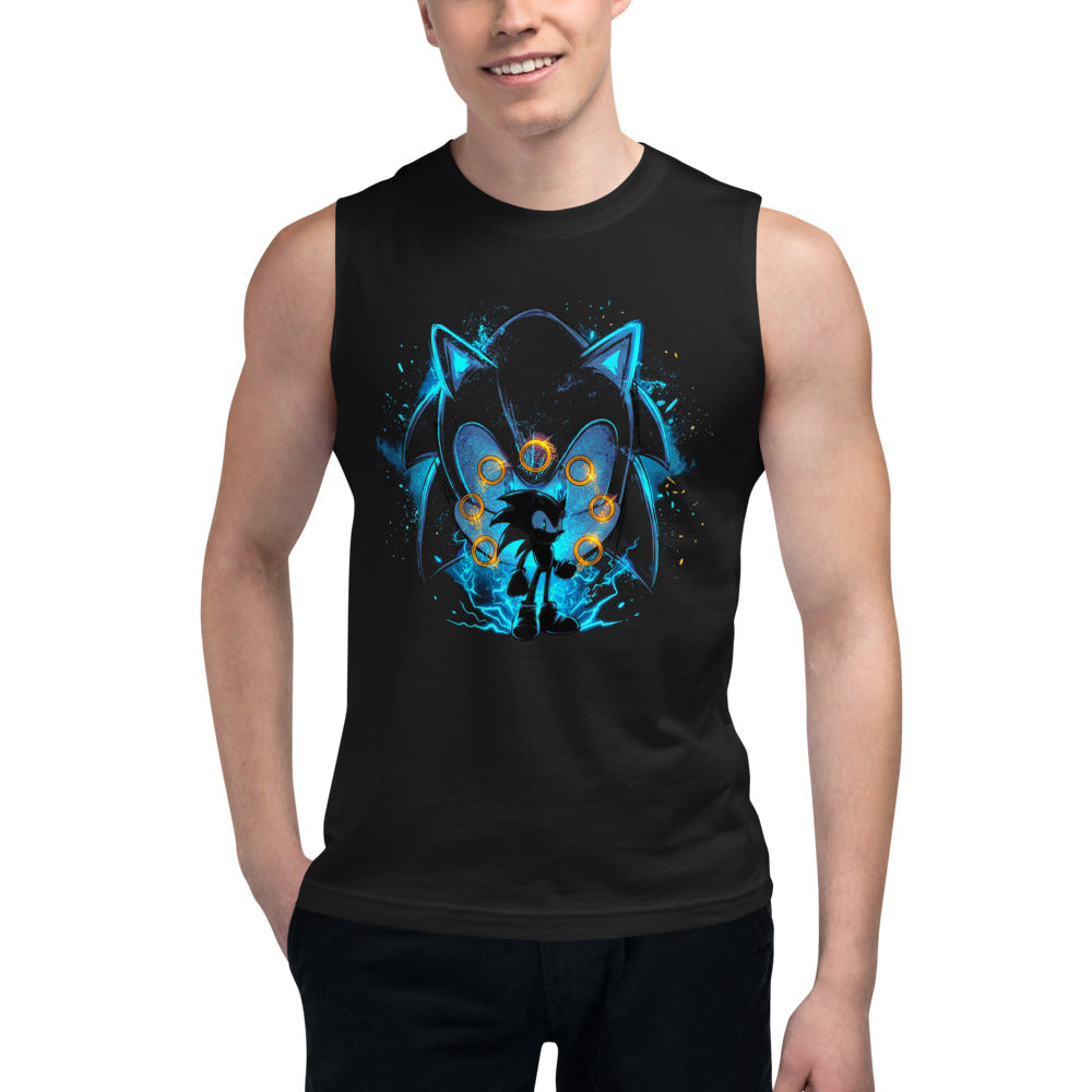 Sin mangas Sonic Giant Head Gold Rings Lightning - Modelo masculino