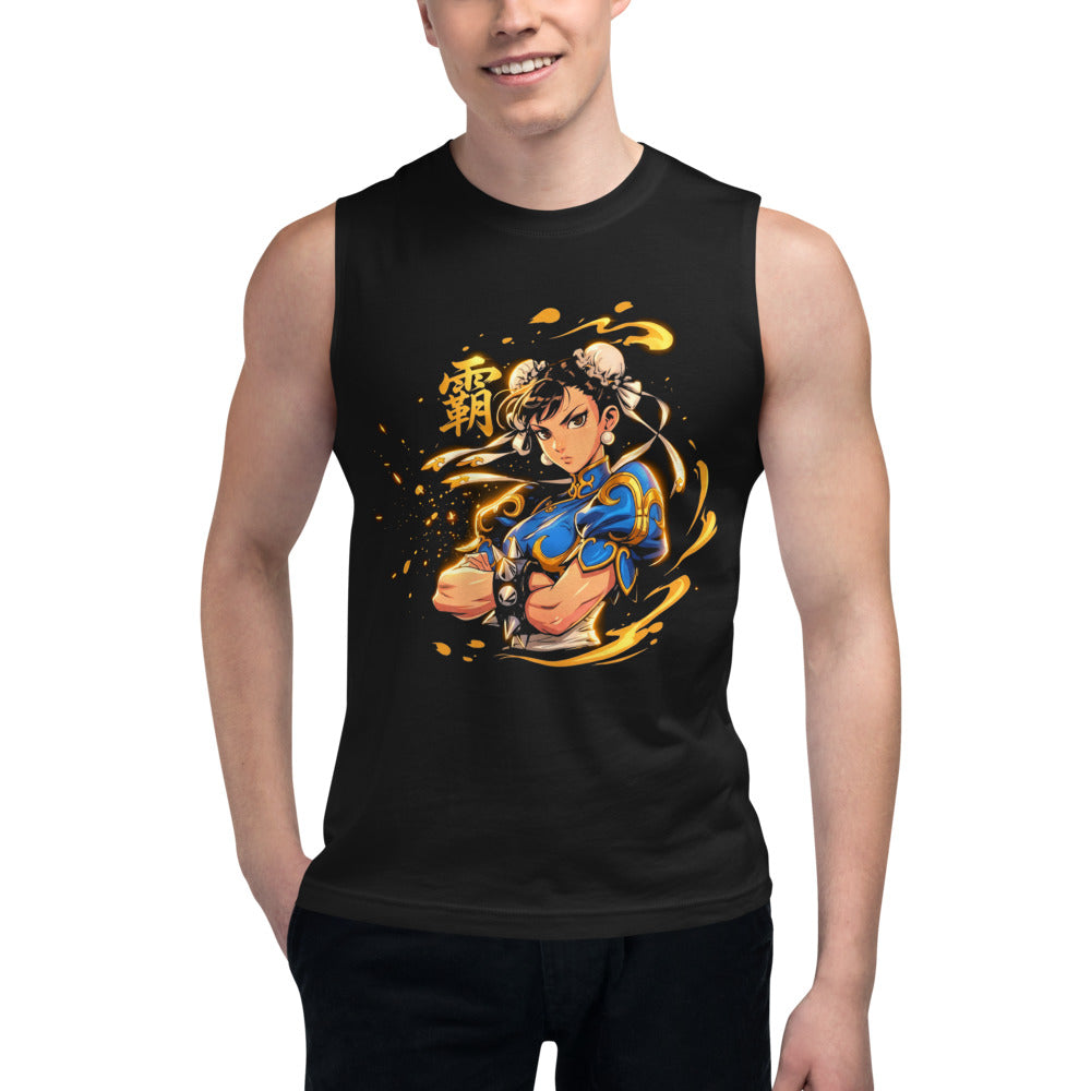 Sin mangas Street Fighter Chun Li Golden Spiked Bracelets - Modelo masculino