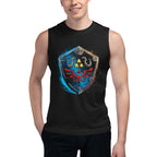 Sin mangas Zelda Hylian Shield Triforce Blue Brushstroke - Modelo masculino