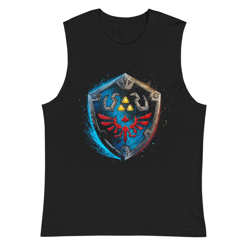 Sin mangas Zelda Hylian Shield Triforce Blue Brushstroke - Plano