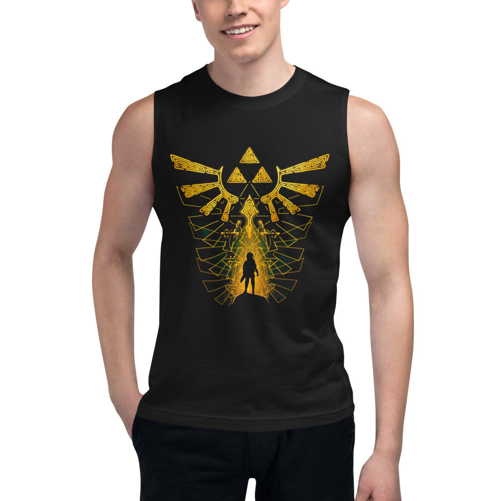 Sin mangas Zelda Link Silhouette Golden Hylian Crest - Modelo masculino