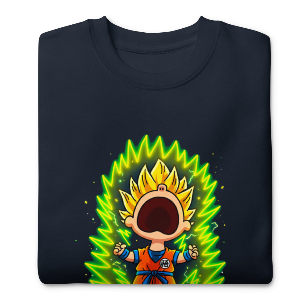 Suéter Goku Super Saiyan Peanuts Scream Green Aura - Doblado