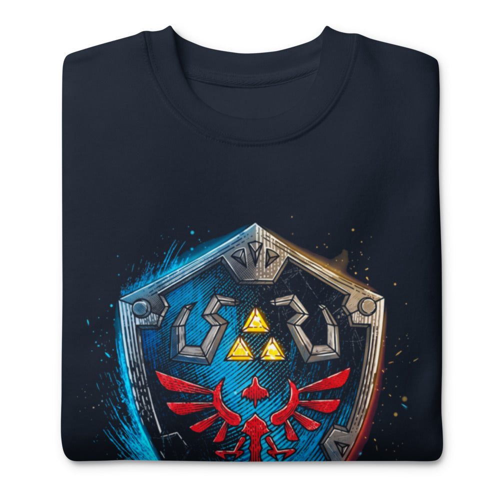 Suéter Zelda Hylian Shield Triforce Blue Brushstroke - Doblado