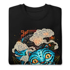 Suéter Blue Fanged Cat Crow And Roses - Doblado