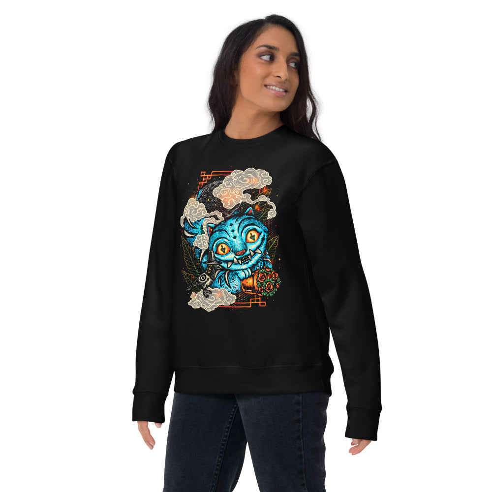 Suéter Blue Fanged Cat Crow And Roses - Lifestyle mujer