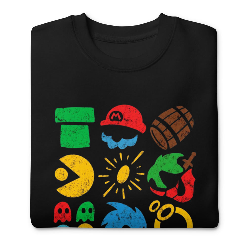 Sueter Retro Games Club Pac Man Mario Icons Doblado