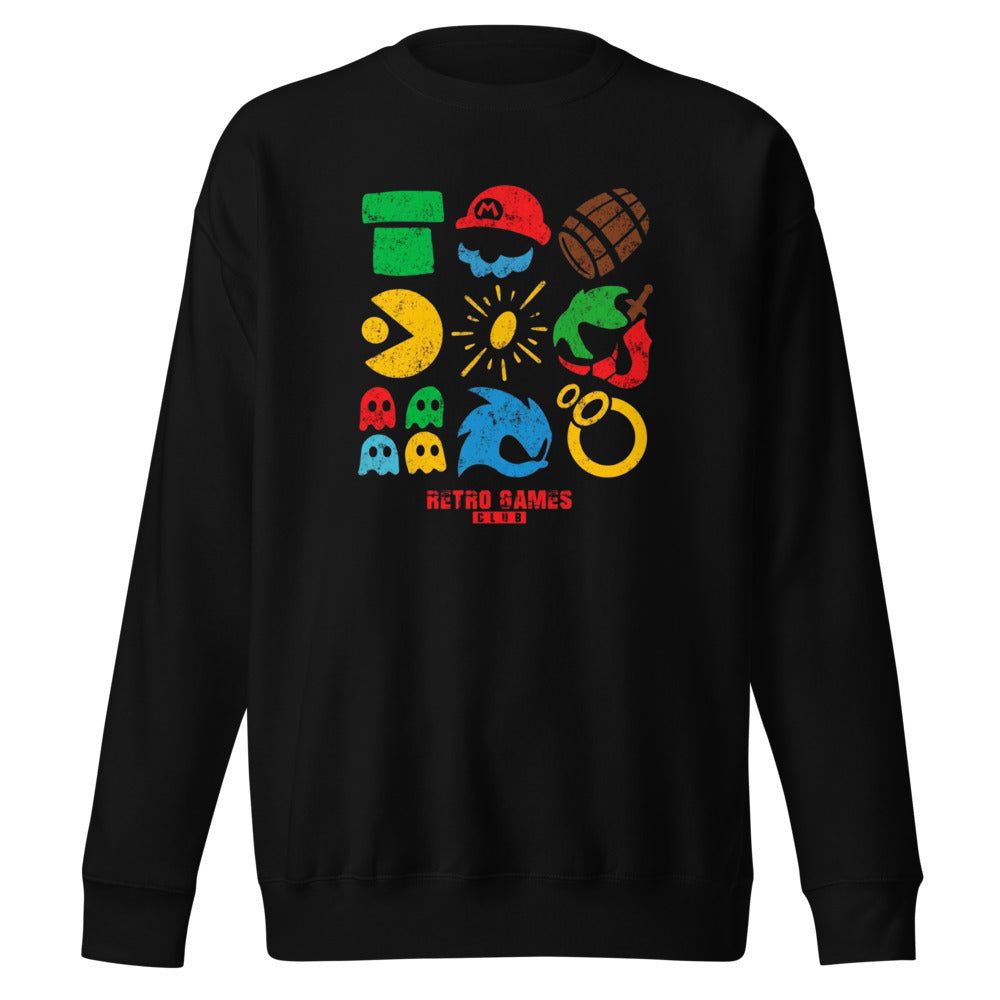 Sueter Retro Games Club Pac Man Mario Icons Frente