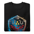 Suéter Zelda Hylian Shield Triforce Blue Brushstroke - Doblado
