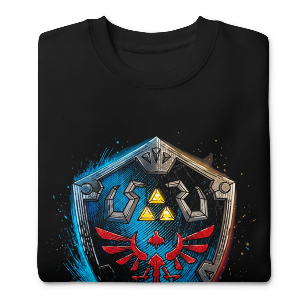 Suéter Zelda Hylian Shield Triforce Blue Brushstroke - Doblado