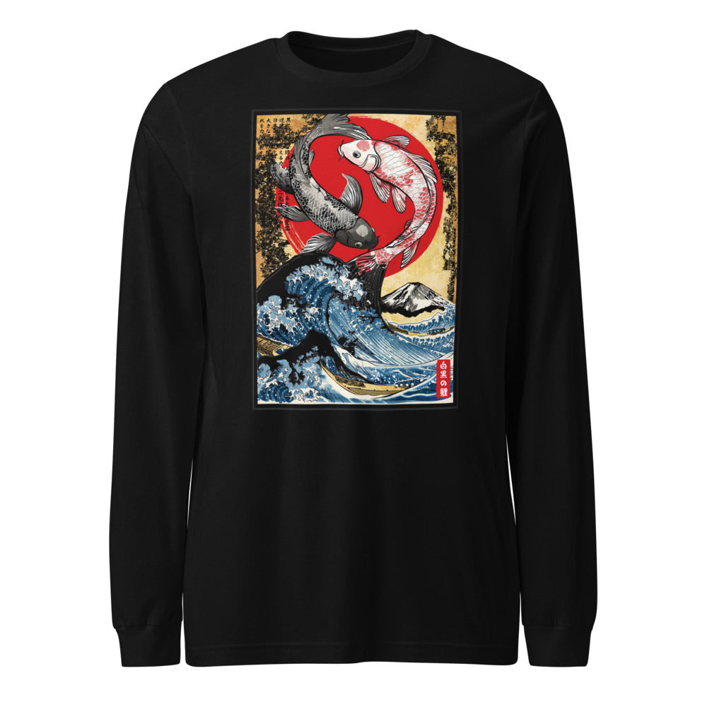 Koi Fish Great Wave Yin Yang Manga Larga - Frente