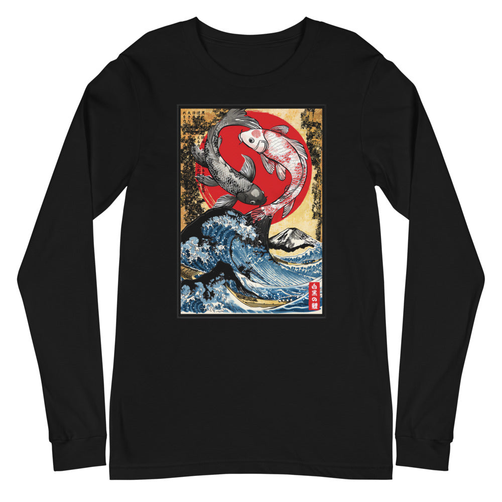 Koi Fish Great Wave Yin Yang Manga Larga - Plano