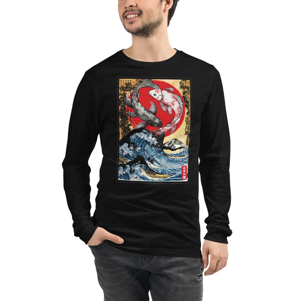 Koi Fish Great Wave Yin Yang Manga Larga - Modelo masculino