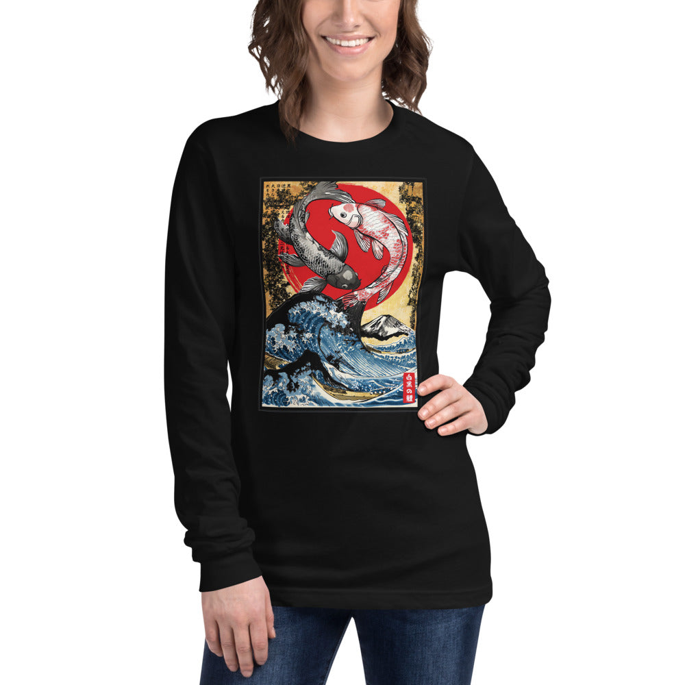 Koi Fish Great Wave Yin Yang Manga Larga - Modelo femenina