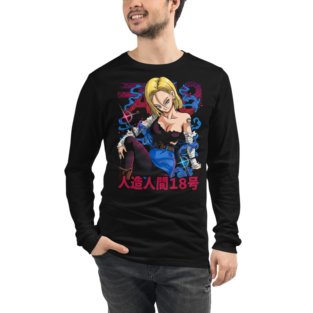 Dragon Ball Android 18 Blue Manga Larga - Modelo masculino