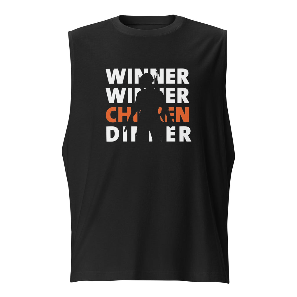 Camiseta sin mangas Winner Chicken Dinner pug — detalle del estampado