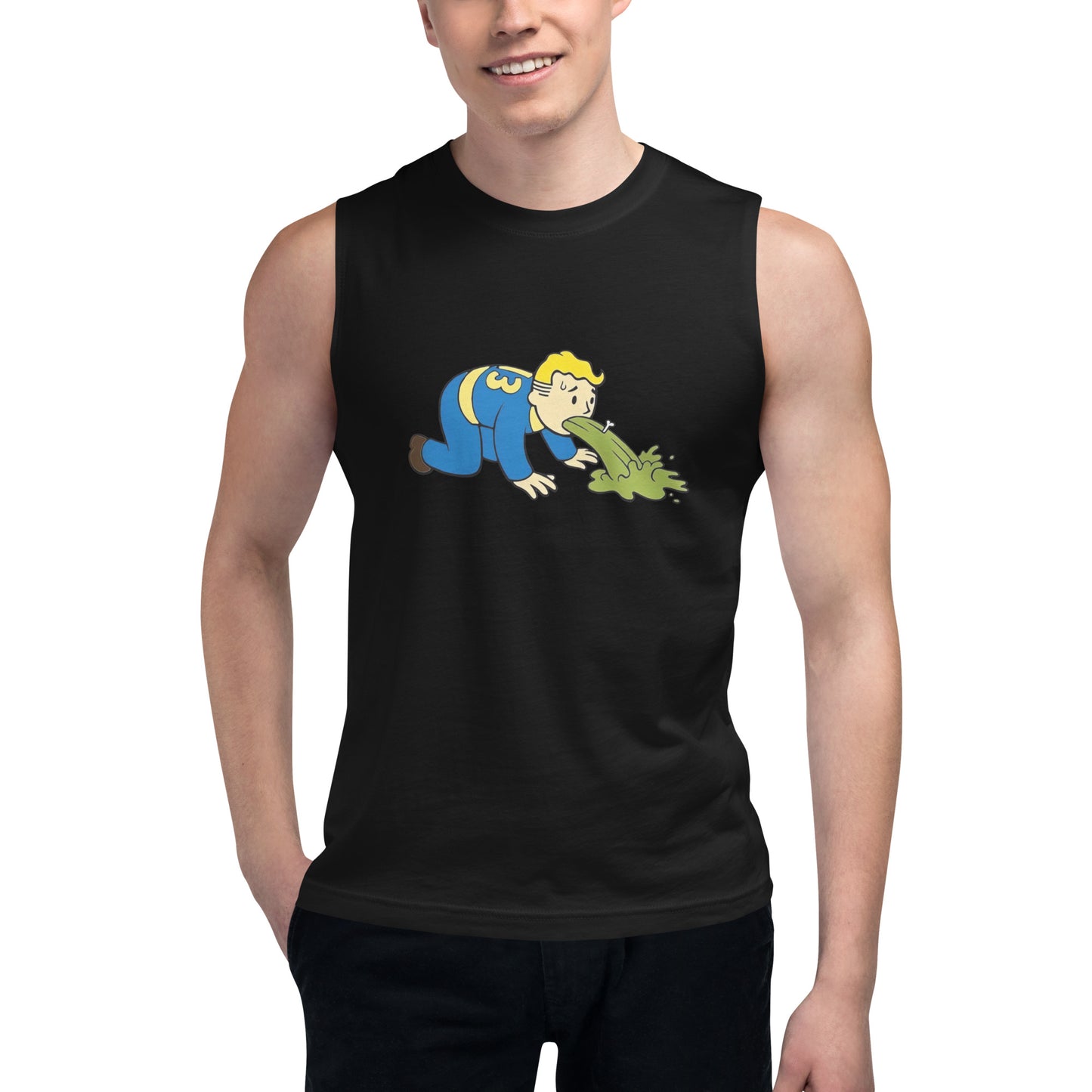 Playera Sin Mangas de Vault Boy enfermo , Disponible en la mejor tienda online para comprar tu merch favorita, la mejor Calidad, compra en Algoritmo!