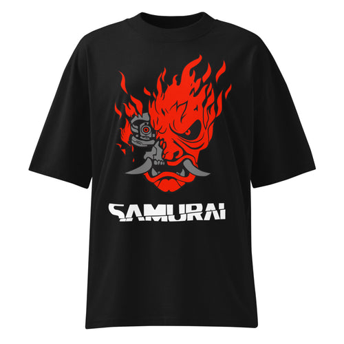 Oversize Cyberpunk Samurai Oni Mask Flames - Frente fantasma
