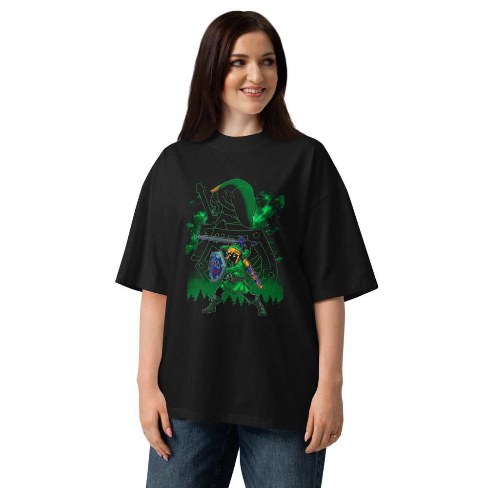 Oversize Zelda Link Silhouette Green Glow - Modelo femenina
