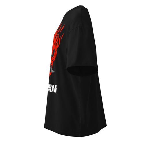 Oversize Cyberpunk Samurai Oni Mask Flames - Lateral fantasma