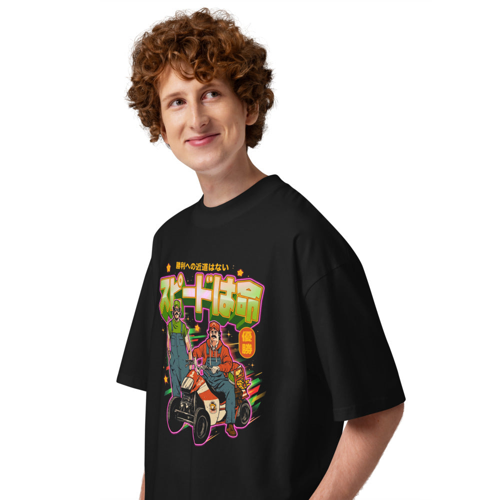 Oversize Super Mario Kart Speed Wa Inochi - Modelo masculino lateral