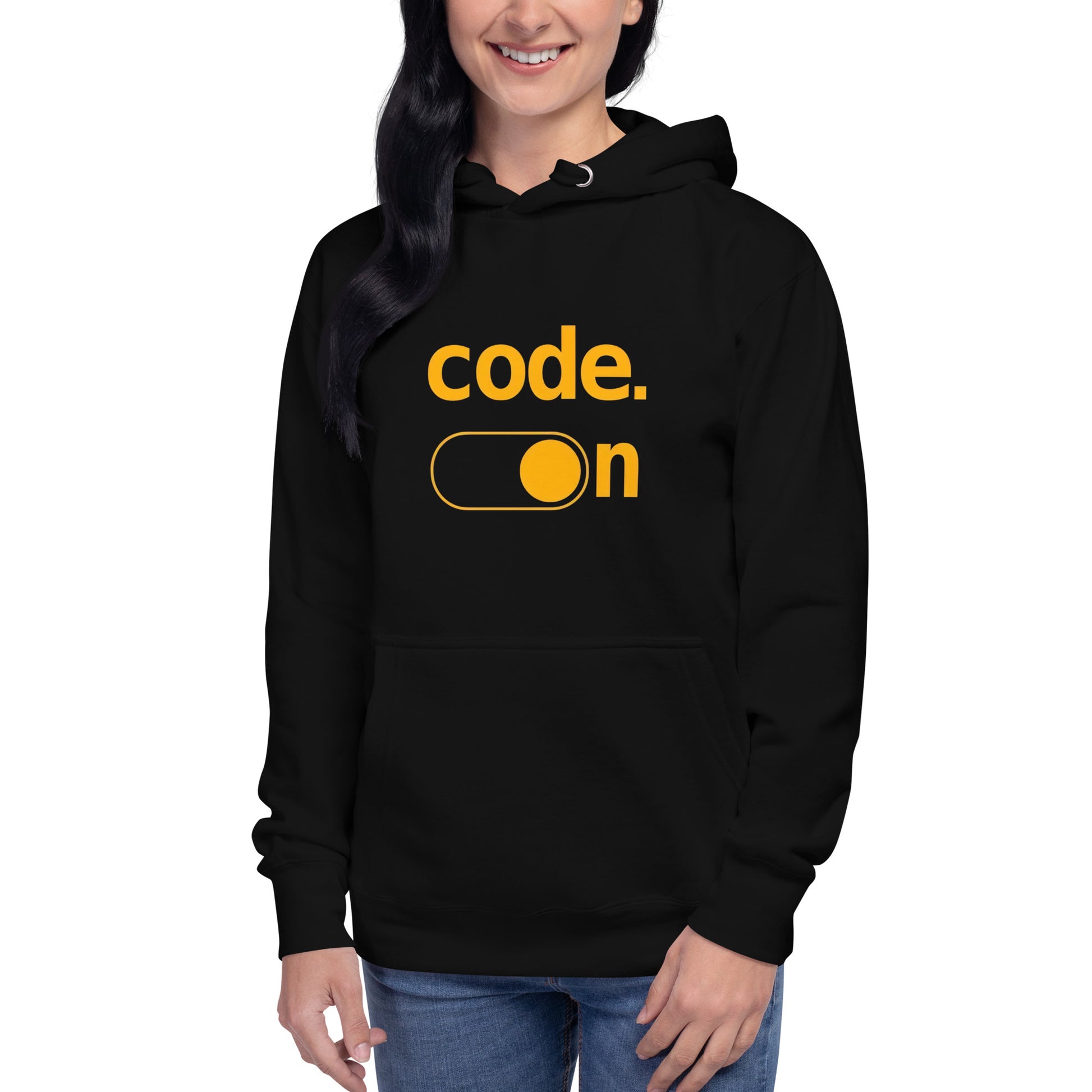 Hoodie Code On, Disponible en la mejor tienda online para comprar tu merch favorita, la mejor Calidad, compra Ahora en Algoritmo! 