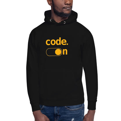 Hoodie Code On, Disponible en la mejor tienda online para comprar tu merch favorita, la mejor Calidad, compra Ahora en Algoritmo! 