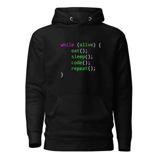 Hoodie Life in code, Disponible en la mejor tienda online para comprar tu merch favorita, la mejor Calidad, compra Ahora en Algoritmo! 